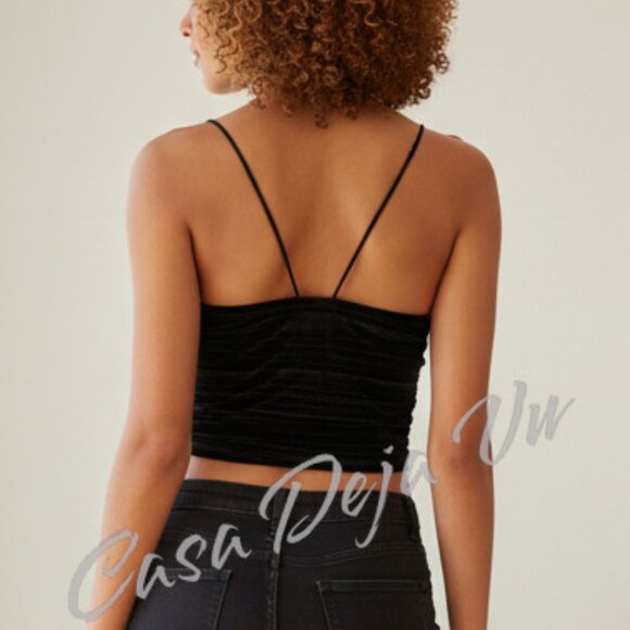 Wild Fable Sexy Goth Chic Urban Black Velvet Pleated Strap Cami Top - Picture 4 of 12